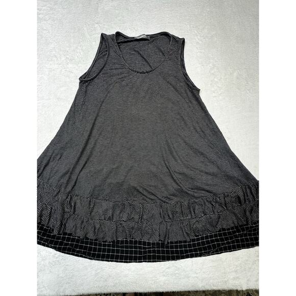 Alembika Layered Ruffle Tunic Top Black White Stripe Asymmetric Hem Size 8 - Picture 4 of 9